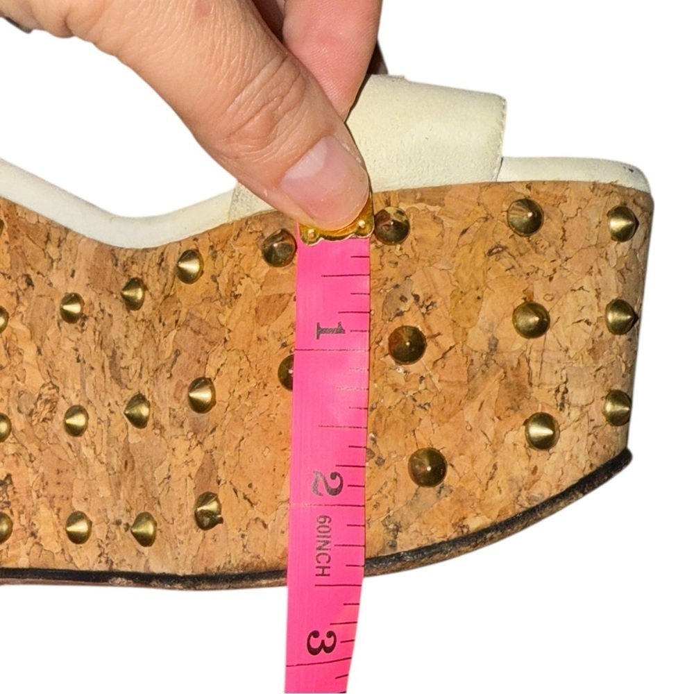 ▶️ Gucci ◀️ Liliane Suede Cork Cream and Gold Studded Sandals. Size 38 - Picture 15 of 16